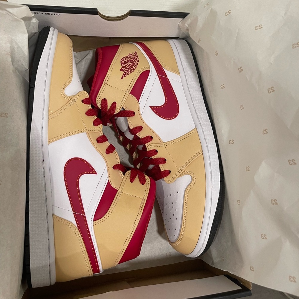 Size 11 - Jordan 1 Mid Light Curry Cardinal Red